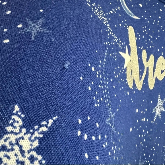 Secret Treasures Blue Top Silver Text Dreamer Stars Sky Sleep Long Sleeves Soft - Picture 7 of 9